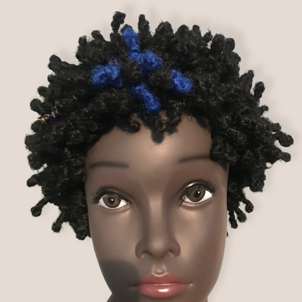Afro Kinky Curly Synthetic Handmade Wig with a hint of blue